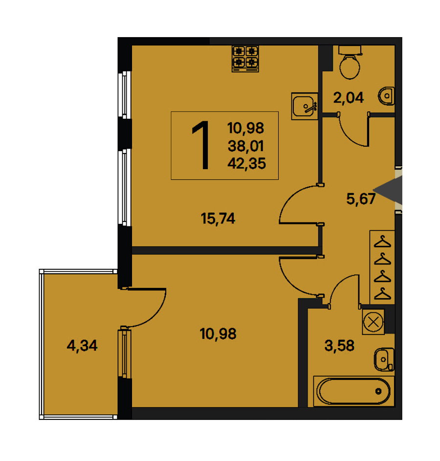 1-комнатная квартира 38.01 м², 1/4 эт., ЖК «Новое Сертолово. Гармония»